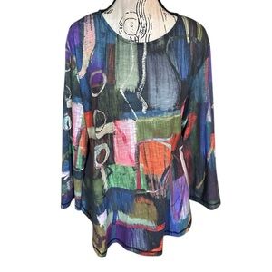 Jess & Jane Abstract Top XL Made USA  Art To Wear Semi Sheer Top Black Barcelona